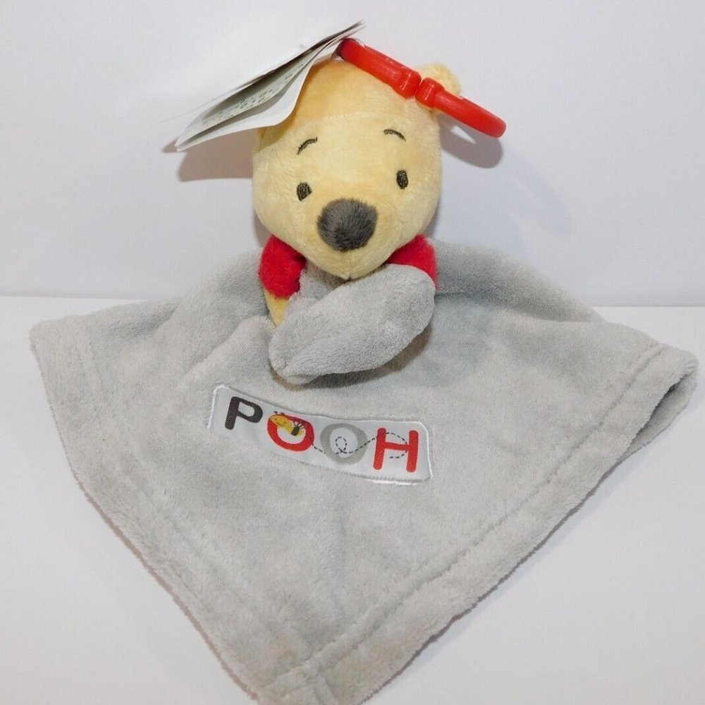 Disney Baby Winnie the Pooh Security Blanket Gray Red Nunu plush Lovey NEW w Tag